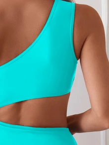 Costavie Women's Summer Vacation Beach Hollow Ruffle One-Piece Swimsuit - Mint Blue - View 5