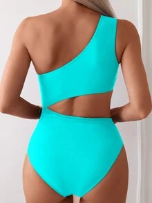 Costavie Women's Summer Vacation Beach Hollow Ruffle One-Piece Swimsuit - Mint Blue - View 3