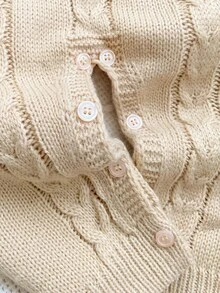 SHEIN 燕麥色嬰兒毛衣連身褲 背心式連身衣 休閒極簡日常風 親膚爬行期連身褲 - 杏色 - 查看 4