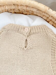 SHEIN 燕麥色嬰兒毛衣連身褲 背心式連身衣 休閒極簡日常風 親膚爬行期連身褲 - 杏色 - 查看 3