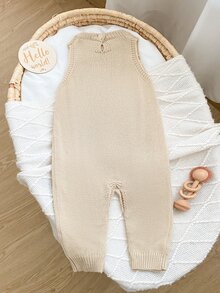 SHEIN 燕麥色嬰兒毛衣連身褲 背心式連身衣 休閒極簡日常風 親膚爬行期連身褲 - 杏色 - 查看 2