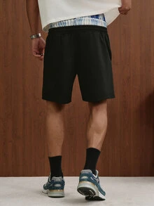 PAVTROS Spring Blue Casual Printed Men's Loose Shorts With Star Embroidery Pattern - Black - View 2