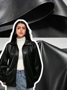 SHEIN 青少年女孩外套 抓絨 秋季服飾 長袖黑色 冬季 Matrix 風格街頭舞風 拉鍊夾克 PU 材質 頂級光澤 - 黑色 - 查看 7