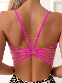 SHEIN Swim 1 件女式豹纹露背吊带连体泳衣，度假海滩夏季 - 彩色 - 查看 3