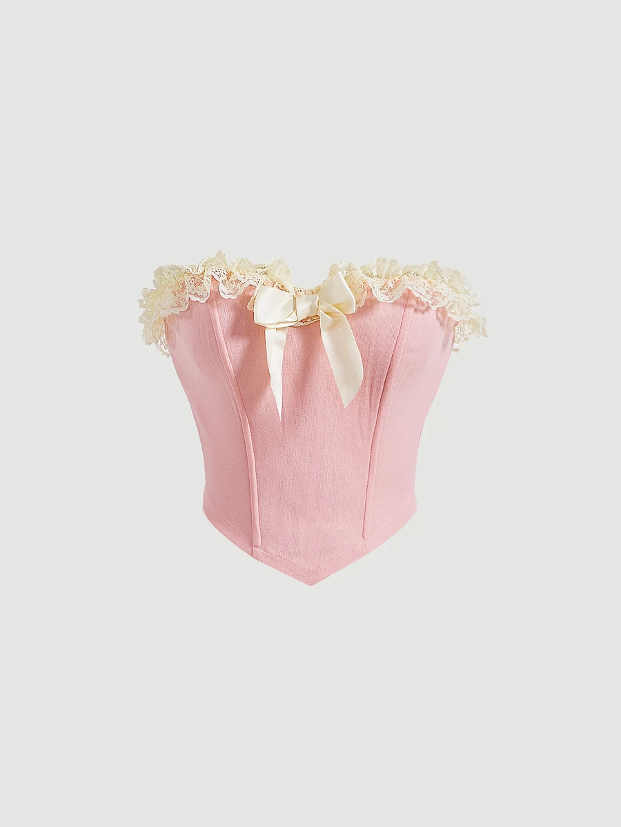SHEIN MOD Romantic Pink Corset Date Night Top Bow Front Ruffle Trim Bandana Hem Crop Tube Top - Baby Pink - View 1