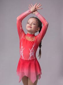 SHEIN Young Girl Gradient Color Stand Collar Casual Daily Sports Outfit - Red - View 3