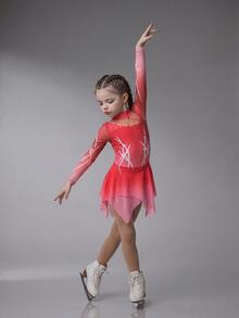 SHEIN Young Girl Gradient Color Stand Collar Casual Daily Sports Outfit - Red - View 4