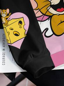 TOM & JERRY X SHEIN Plus Size Colorblock Patchwork Cartoon Print Crew Neck Sweatshirt - White - View 6