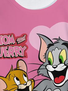 TOM & JERRY X SHEIN Plus Size Colorblock Patchwork Cartoon Print Crew Neck Sweatshirt - White - View 4