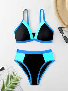 Swim Lushoire Women's Summer Beach Contrast Color Sexy Bikini Swimwear Set - Multicolor - View 3