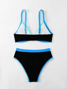 Swim Lushoire Women's Summer Beach Contrast Color Sexy Bikini Swimwear Set - Multicolor - View 2