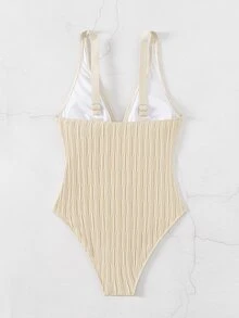 Swim Lushoire Solid Texture One-Piece Swimsuit For Beach Vacation,Summer Beach - Khaki - View 6