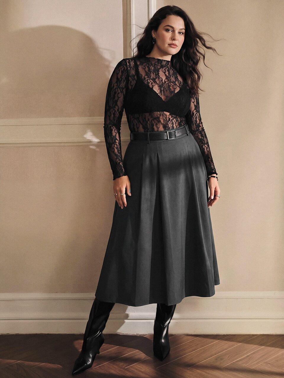 MOTF WOMEN'S PLUS SIZE FOLD PLEATED A-LINE SKIRT