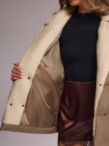 RueChic Women's Light Army Green Quilted Puffer Jacket Featuring A Plush White Faux-Fur Collar, - Army Green - View 9