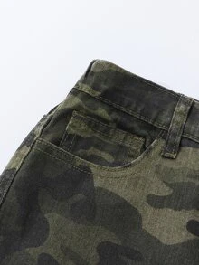 SHEIN Explorewe Y2K Style Multi-Pocket Casual Drawstring Waist Camouflage Print Cargo Jeans For Teenage Girls, Suitable For School, Campus, University Wear - Army Green - View 6