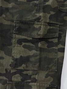 SHEIN Explorewe Y2K Style Multi-Pocket Casual Drawstring Waist Camouflage Print Cargo Jeans For Teenage Girls, Suitable For School, Campus, University Wear - Army Green - View 7