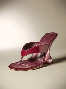 Hauture Women's Chic Casual Slip-On Thong Strap Wedge Sandals - Burgundy - View 1