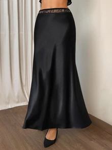 Glamine Women's Lace Patchwork Casual Elegant Sexy Versatile Daily Skirt Dinner Party Black Autumn - Black - View 5