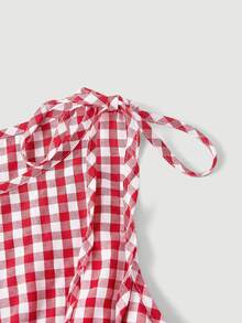 SHEIN MOD Women's Summer Casual Cottage Plaid Sleeveless Jumpsuit Oktoberfest Vacation Red And White Plaid.Halloween.Back To School. - Red and White - View 3