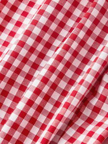 SHEIN MOD Women's Summer Casual Cottage Plaid Sleeveless Jumpsuit Oktoberfest Vacation Red And White Plaid.Halloween.Back To School. - Red and White - View 4