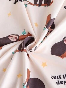 女童可爱绵羊图案舒适两件套圆领短袖长款睡衣家居服 - 杏色 - 查看 3