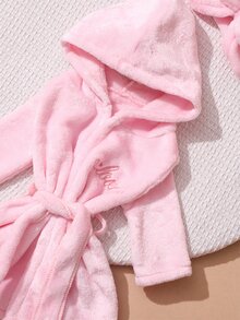 SHEIN Set Jubah Mandi Bayi Perempuan Warna Pink Muda untuk Fotografi, Dilengkapi Topi Turban dan Sandal Mini yang Serasi, Perlengkapan Pemotretan Bayi Keluarga yang Lucu untuk Musim Gugur. - Baby Pink - View 6