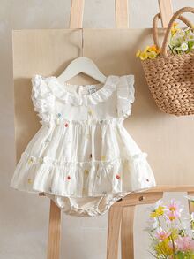SHEIN Vintaside Kids Baby Girls' Cute Ruffle Collar Bodysuit, Summer Lightweight Bodysuit - Apricot - View 2