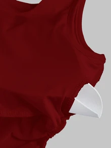 Sweetra Women Plain Square Neck Casual Fitted Tank Top - Burgundy - View 5