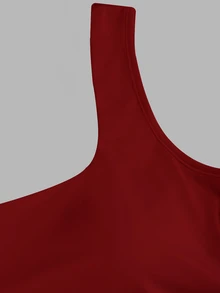 Sweetra Women Plain Square Neck Casual Fitted Tank Top - Burgundy - View 3