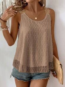 EMERY ROSE Áo ba lỗ không tay đơn giản tối giản dành cho nữ - Màu Khaki - Xem 5