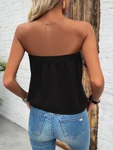 EMERY ROSE Women's Solid Color Strapless Top For Daily Wear, Spring/Summer - Black - View 2