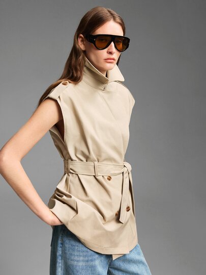 Ontre Women's Khaki Trench Coat, Fitted Loose Fit, Large Lapel Design, Side Slit, Comfortable Adjustable Waist With 1 Belt, Modern Urban Fashion Business Casual Office Wear, Low-Key Old Money Style, Elegant High-End Commuter High-Quality Airport, Autumn Essential Comfortable Regular Jacket