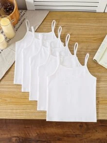 SHEIN 5件組少女休閒牛奶絲面料簡約蝴蝶結背心，舒適且適合秋季外穿 - 白色 - 查看 3