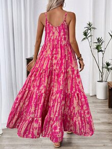 EMERY ROSE Holiday Casual Random Printed Strappy Dress Maxi Women Outfit - Hot Pink - View 2