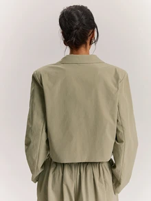 SHEIN BAE Women's Solid Color Lapel Neck Long Sleeve Single-Breasted Casual Blazer - Khaki - View 2