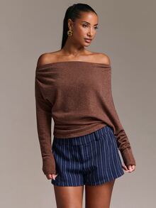 SHEIN BAE Autumn/Winter Casual Commute Striped Low Waist Shorts For Office And Daily Wear - Navy Blue - View 2