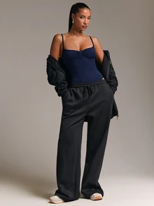 SHEIN BAE Basic Navy Blue Camisole Bodysuit,Casual Blouses For Women,Basic Tops,Blue Top, Going Out Tops - Navy Blue - View 3