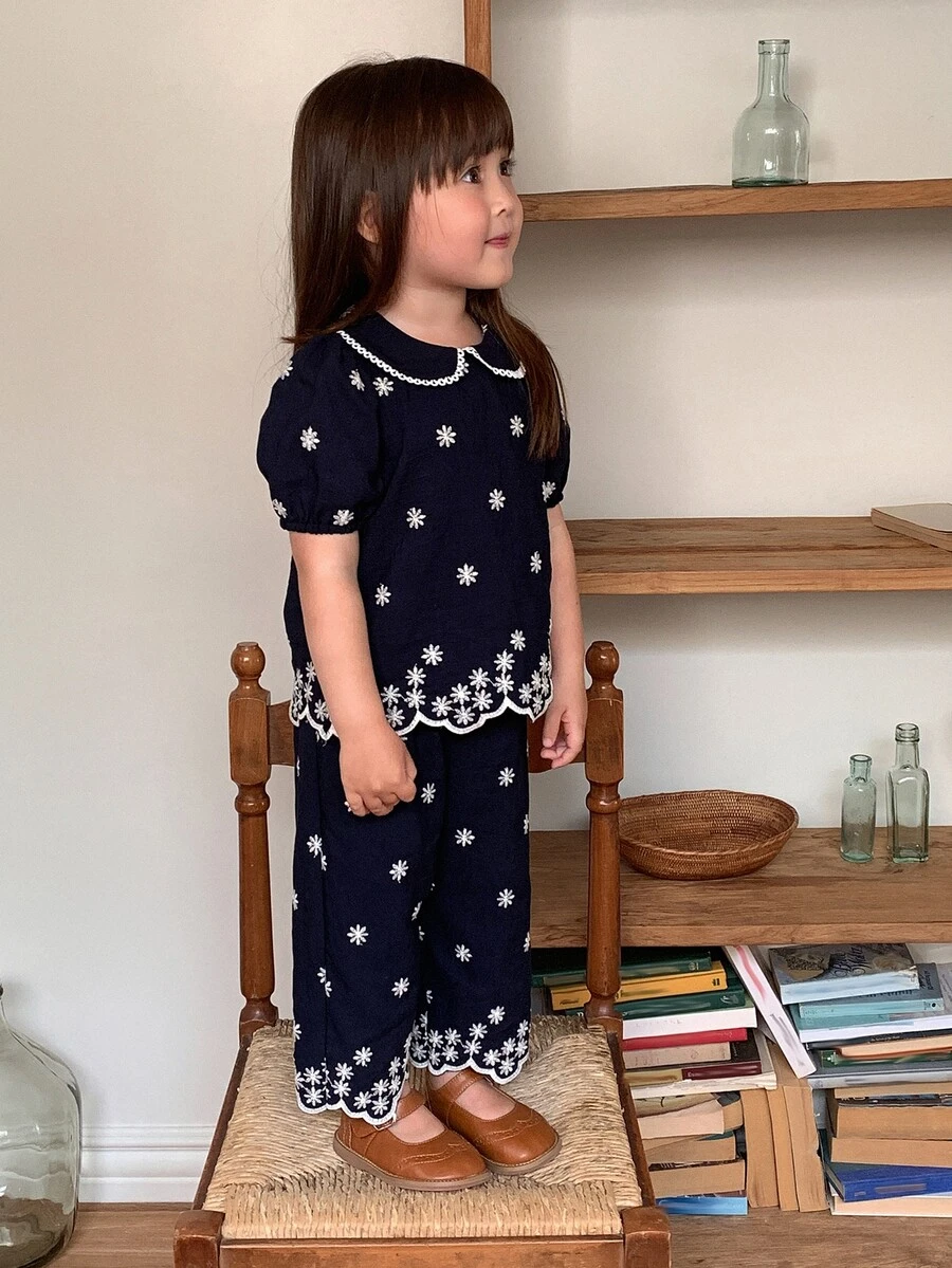DAZY Baby Girl Sleeveless Shirt & Loose Casual Long Pants 2 Pieces Set Summer Toddler - Blue - View 1