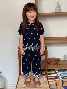 DAZY 女嬰無袖上衣與寬鬆休閒長褲2件套 夏季幼兒 - 藍色 - 查看 3