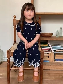 DAZY 女嬰無袖上衣與寬鬆休閒長褲2件套 夏季幼兒 - 藍色 - 查看 5