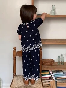 DAZY 女嬰無袖上衣與寬鬆休閒長褲2件套 夏季幼兒 - 藍色 - 查看 2