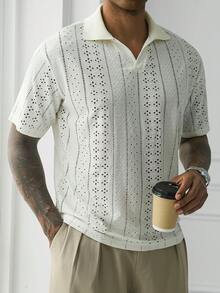 Manfinity Homme Men's Solid Color Casual Versatile Commuting Short Sleeve Polo Shirt,The Best Gift For Your Boyfriend Or Husband. - Beige - View 4