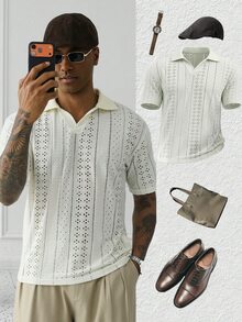 Manfinity Homme Men's Solid Color Casual Versatile Commuting Short Sleeve Polo Shirt,The Best Gift For Your Boyfriend Or Husband. - Beige - View 2