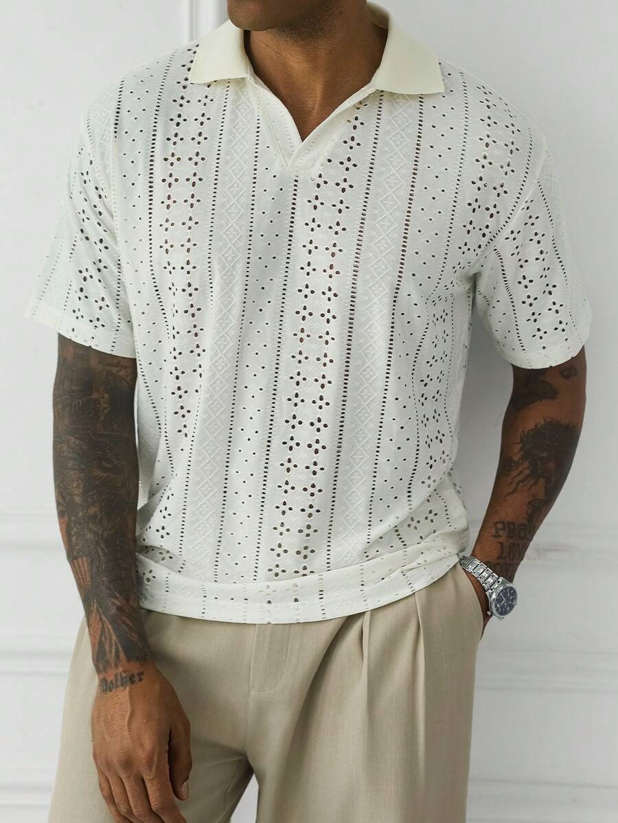 Manfinity Homme Men's Solid Color Casual Versatile Commuting Short Sleeve Polo Shirt,The Best Gift For Your Boyfriend Or Husband. - Beige - View 1