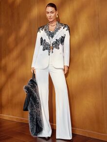 MOTF PREMIUM WOMEN'S WHITE SUIT WITH BLACK LACE CONTRAST, ELEGANT COMMUTER STYLE, AUTUMN/WINTER - White - View 8
