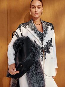 MOTF PREMIUM WOMEN'S WHITE SUIT WITH BLACK LACE CONTRAST, ELEGANT COMMUTER STYLE, AUTUMN/WINTER - White - View 5