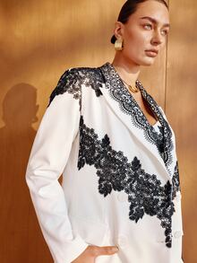 MOTF PREMIUM WOMEN'S WHITE SUIT WITH BLACK LACE CONTRAST, ELEGANT COMMUTER STYLE, AUTUMN/WINTER - White - View 3