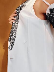 MOTF PREMIUM WOMEN'S WHITE SUIT WITH BLACK LACE CONTRAST, ELEGANT COMMUTER STYLE, AUTUMN/WINTER - White - View 4