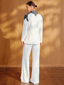 MOTF PREMIUM WOMEN'S WHITE SUIT WITH BLACK LACE CONTRAST, ELEGANT COMMUTER STYLE, AUTUMN/WINTER - White - View 7