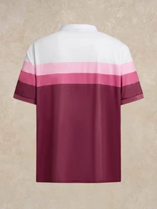 Courvante 大码男士休闲通勤条纹短袖 Polo 衫 - 珊瑚粉 - 查看 2